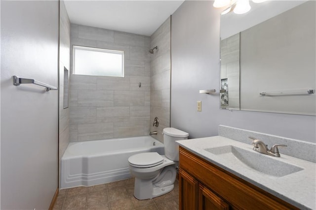 210 Murray Rd, Lees Summit, MO 64081 - bathroom featuring toilet, vanity,  shower combination, and tile patterned floors