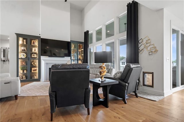 15318 W 172nd Pl, Olathe, KS 66062 - living room featuring a high ceiling, light wood-style flooring, and baseboards