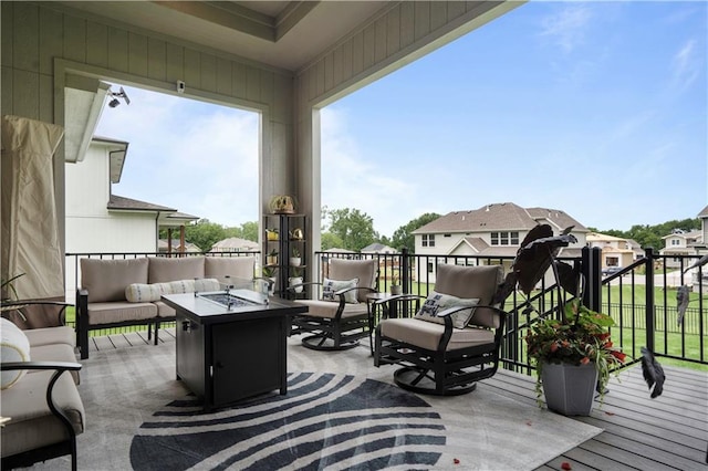 15318 W 172nd Pl, Olathe, KS 66062 - wooden terrace featuring an outdoor living space with a fire pit