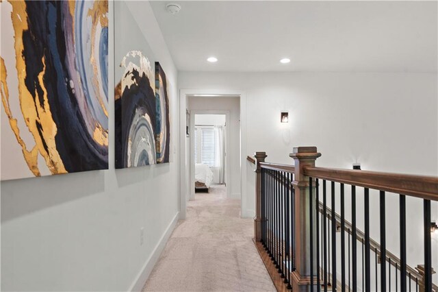 15318 W 172nd Pl, Olathe, KS 66062 - hallway featuring carpet floors, an upstairs landing, recessed lighting, and baseboards