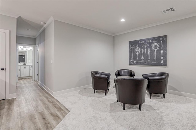17162 S Hall St, Olathe, KS 66062 - sitting room featuring ornamental molding, baseboards, recessed lighting, and wood finished floors