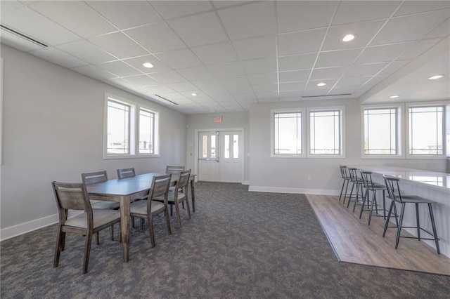 17162 S Hall St, Olathe, KS 66062 - dining space featuring baseboards, recessed lighting, dark carpet, and a drop ceiling