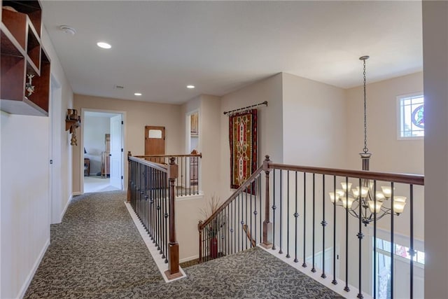 25005 W 85th Ter, Lenexa, KS 66227 - corridor featuring an upstairs landing, carpet floors, recessed lighting, and a chandelier