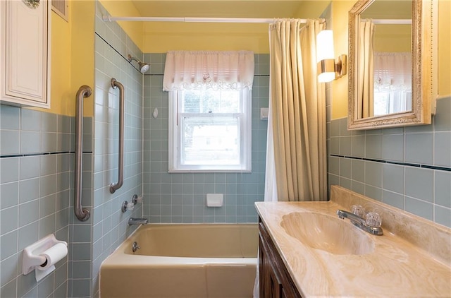 6038 Catalina St, Fairway, KS 66205 - bathroom featuring tile walls, shower / bath combination with curtain, and vanity