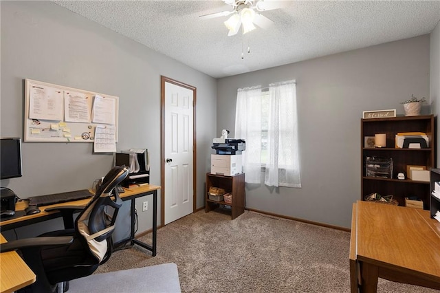 215 SE Country Ln, Lees Summit, MO 64063 - carpeted office featuring a ceiling fan, a textured ceiling, and baseboards