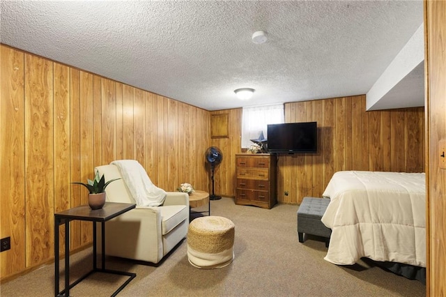 215 SE Country Ln, Lees Summit, MO 64063 - bedroom featuring wooden walls, carpet floors, and a textured ceiling