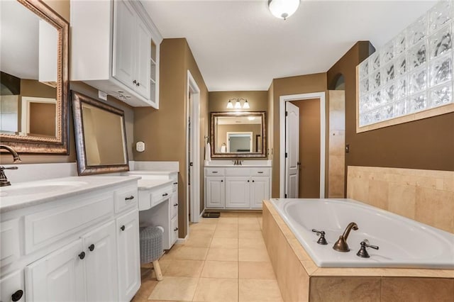 13808 Richards St, Overland Park, KS 66221 - full bath featuring two vanities, a garden tub, and tile patterned flooring