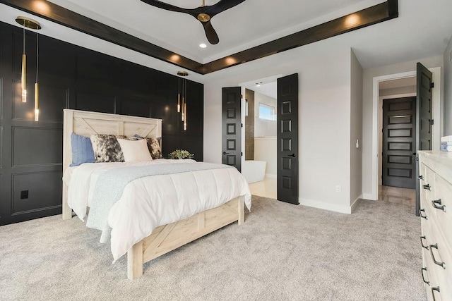 10300 W 174th St, Overland Park, KS 66221 - carpeted bedroom with baseboards, connected bathroom, recessed lighting, and a ceiling fan