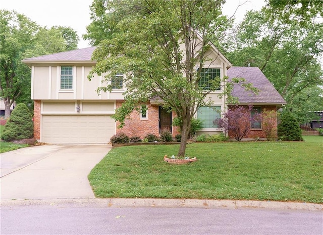 204 NW Redwood Ct, Lees Summit, MO 64064 - view of front of house featuring driveway, brick siding, a garage, a front yard, and roof with shingles