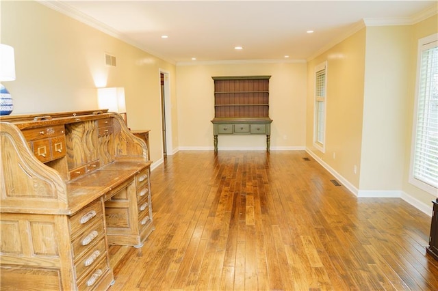 204 NW Redwood Ct, Lees Summit, MO 64064 - sitting room with hardwood / wood-style floors, crown molding, and recessed lighting