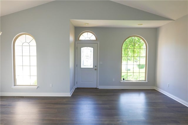 2404 Edmonds Ct, Columbia, MO 65203 - foyer entrance with vaulted ceiling, dark wood-style flooring, and baseboards