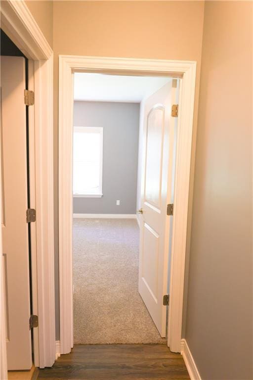 2404 Edmonds Ct, Columbia, MO 65203 - corridor featuring baseboards, dark carpet, and dark wood-style flooring