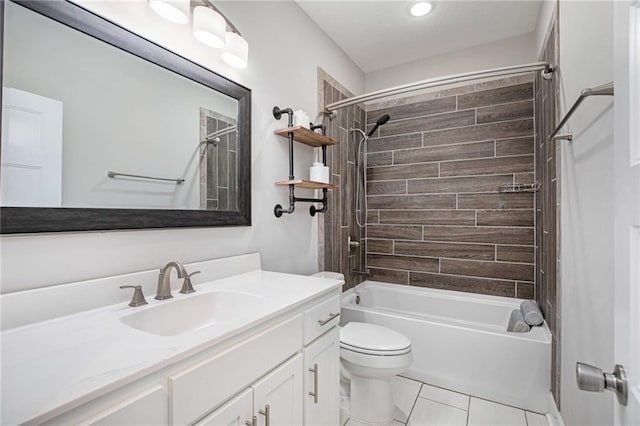 151 SE 225th Rd, Warrensburg, MO 64093 - full bathroom with vanity, toilet, shower / bathtub combination, tile patterned flooring, and recessed lighting