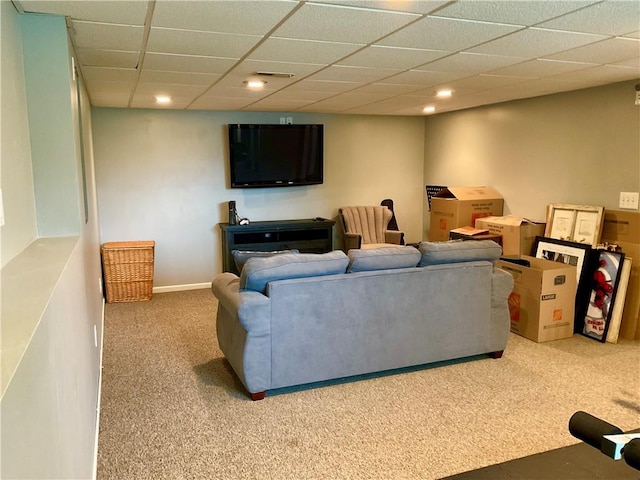 11601 N Manning Ave, Kansas City, MO 64157 - living area with light carpet, a drop ceiling, and recessed lighting