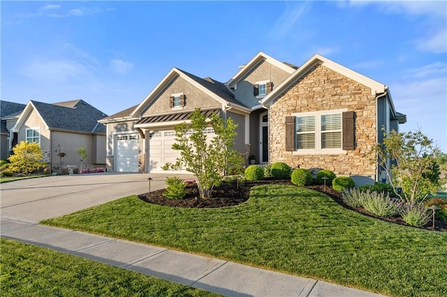 4313 Lakeview Ter, Basehor, KS 66007 - view of front of home with stone siding, concrete driveway, a garage, stucco siding, and a front yard