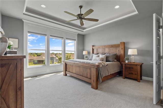 4313 Lakeview Ter, Basehor, KS 66007 - bedroom featuring a raised ceiling, carpet flooring, recessed lighting, and ceiling fan
