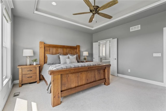 4313 Lakeview Ter, Basehor, KS 66007 - bedroom featuring a raised ceiling, light colored carpet, baseboards, and recessed lighting