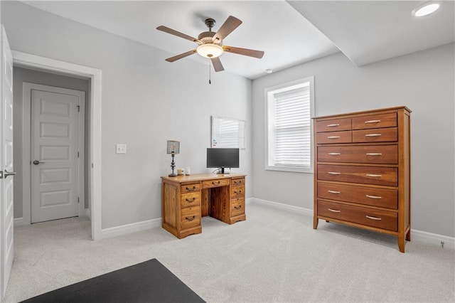 4313 Lakeview Ter, Basehor, KS 66007 - office area with a ceiling fan, light carpet, and baseboards