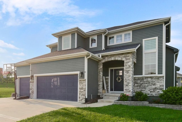 16247 S Kill Creek Rd, Gardner, KS 66030 - view of front of house with stone siding, concrete driveway, and an attached garage