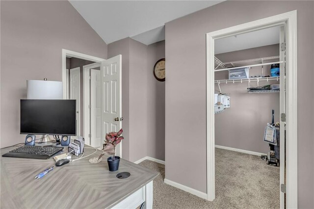 3708 N 112th St, Kansas City, KS 66109 - carpeted home office with baseboards and lofted ceiling