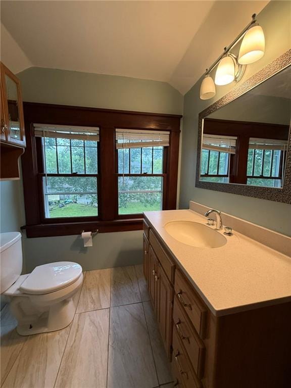 347 Walnut St, Kidder, MO 64649 - bathroom with vaulted ceiling, toilet, and vanity