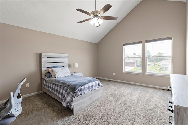 21419 W 47th Ter, Shawnee, KS 66218 - bedroom with carpet, baseboards, ceiling fan, and high vaulted ceiling