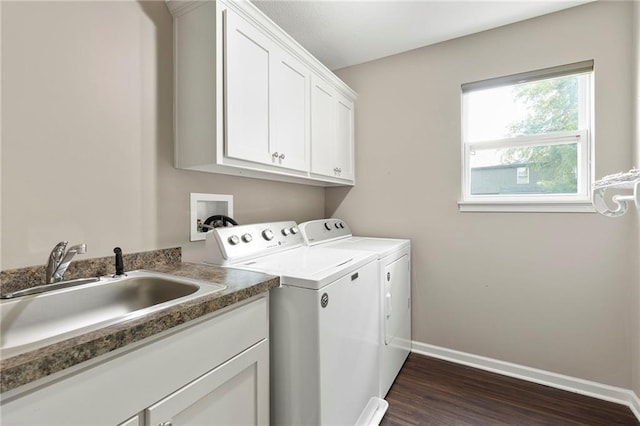 21419 W 47th Ter, Shawnee, KS 66218 - laundry room with washing machine and dryer, cabinet space, dark wood finished floors, and baseboards