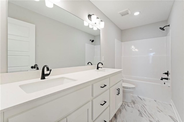 18257 W 166th St, Olathe, KS 66062 - full bathroom featuring marble look tile flooring, shower / tub combination, and double vanity