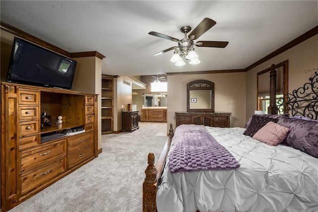19819 Mclouth Rd, Tonganoxie, KS 66086 - bedroom featuring crown molding, light carpet, and a ceiling fan