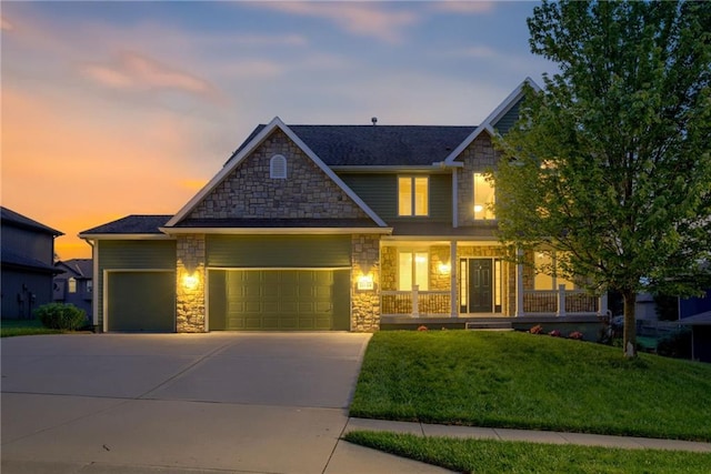 10154 N Lane Dr, Kansas City, MO 64157 - craftsman inspired home featuring stone siding, an attached garage, and a front yard