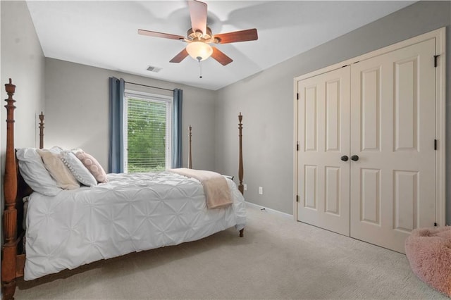 10154 N Lane Dr, Kansas City, MO 64157 - carpeted bedroom with a closet, a ceiling fan, and baseboards