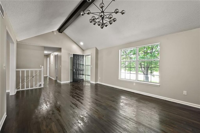 1609 NE Jade Ct, Lees Summit, MO 64086 - unfurnished living room featuring a chandelier, dark wood-type flooring, baseboards, and a textured ceiling