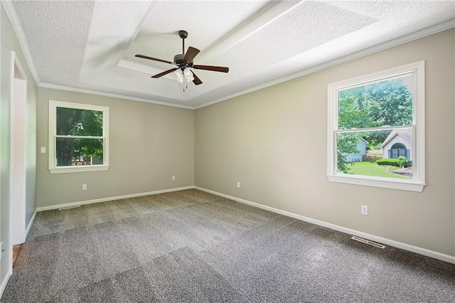 1609 NE Jade Ct, Lees Summit, MO 64086 - carpeted spare room featuring ceiling fan, ornamental molding, a textured ceiling, and baseboards