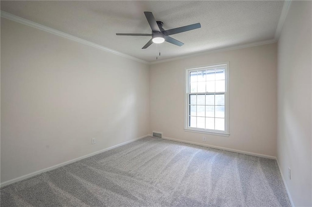 9100 Dearborn St, Overland Park, KS 66207 - spare room featuring ceiling fan, carpet flooring, ornamental molding, and a textured ceiling