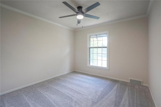 9100 Dearborn St, Overland Park, KS 66207 - carpeted spare room featuring ceiling fan, a textured ceiling, and ornamental molding