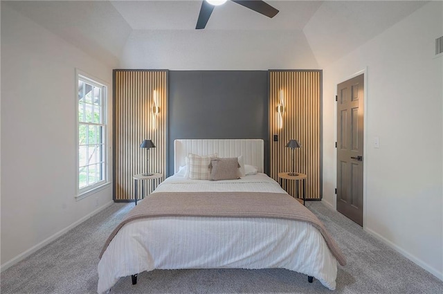 9100 Dearborn St, Overland Park, KS 66207 - carpeted bedroom featuring vaulted ceiling and a ceiling fan