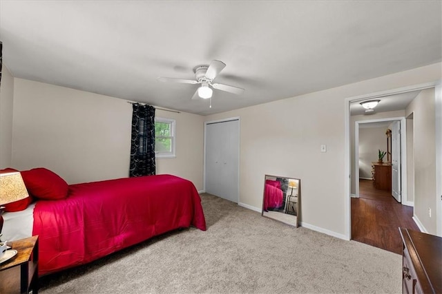 4400 Elledge Dr, Roeland Park, KS 66205 - carpeted bedroom featuring a closet, baseboards, and ceiling fan