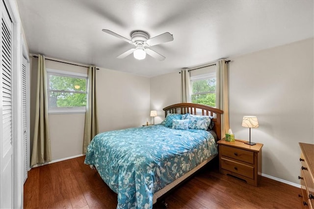 4400 Elledge Dr, Roeland Park, KS 66205 - bedroom with baseboards, wood finished floors, and ceiling fan
