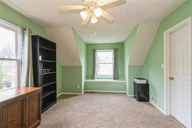 5309 NE Rainbow Cir, Lees Summit, MO 64064 - unfurnished office with carpet, ceiling fan, baseboards, and vaulted ceiling