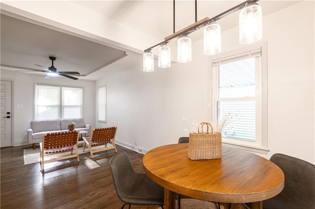 1617 N Pearl St, Independence, MO 64050 - dining area featuring plenty of natural light, dark wood-style flooring, and a ceiling fan