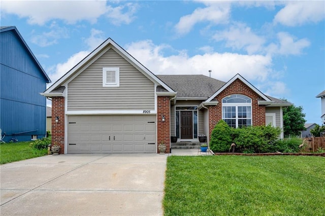 8905 NE 101st St, Kansas City, MO 64157 - single story home featuring brick siding, a front lawn, driveway, and a shingled roof