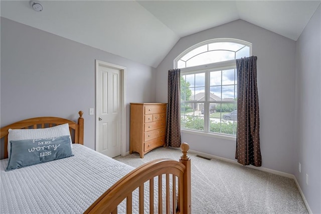 8905 NE 101st St, Kansas City, MO 64157 - bedroom with vaulted ceiling, light carpet, and baseboards