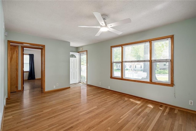 11124 W 69th Ter, Shawnee, KS 66203 - unfurnished room with a textured ceiling, light wood finished floors, ceiling fan, and baseboards