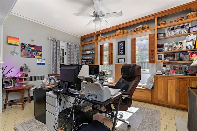 424 S Elm St, Ottawa, KS 66067 - office featuring a ceiling fan and crown molding