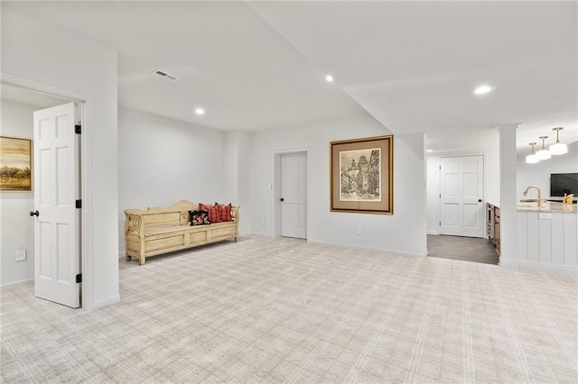 4424 NE Shadow Valley Cir, Lees Summit, MO 64064 - basement featuring light carpet, recessed lighting, baseboards, and a sink