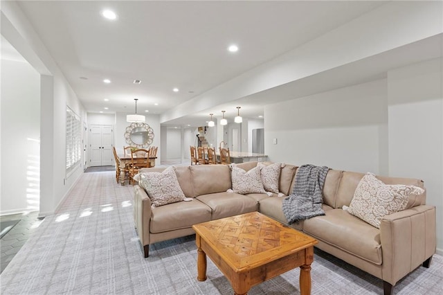 4424 NE Shadow Valley Cir, Lees Summit, MO 64064 - living room featuring recessed lighting, baseboards, and light colored carpet
