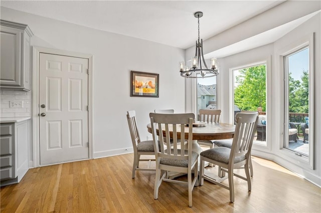 13897 W 140th St, Olathe, KS 66062 - dining room featuring a chandelier, light wood-style floors, and baseboards