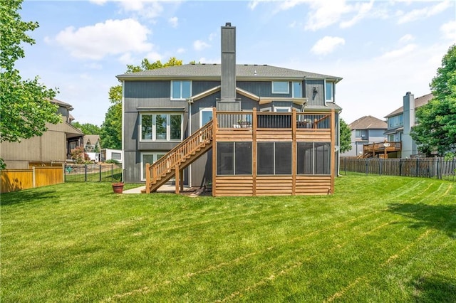 13897 W 140th St, Olathe, KS 66062 - rear view of property featuring stairs, a deck, and a chimney