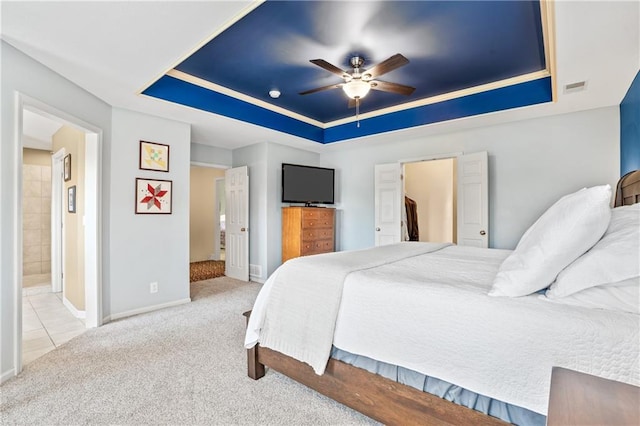 13897 W 140th St, Olathe, KS 66062 - bedroom featuring a raised ceiling, carpet, ensuite bath, and baseboards