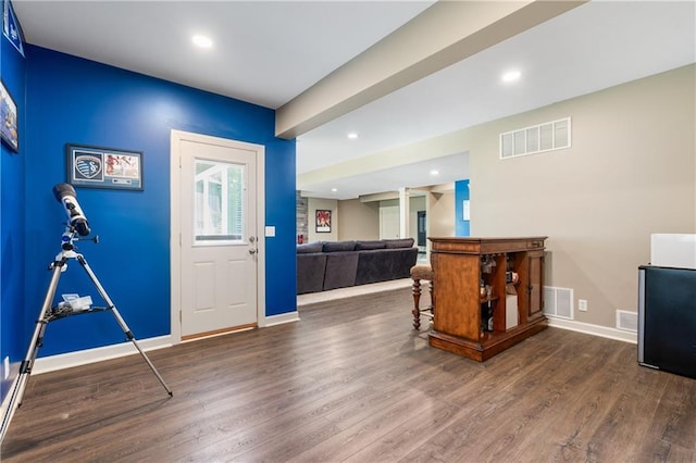 13897 W 140th St, Olathe, KS 66062 - entryway with wood finished floors, baseboards, and recessed lighting